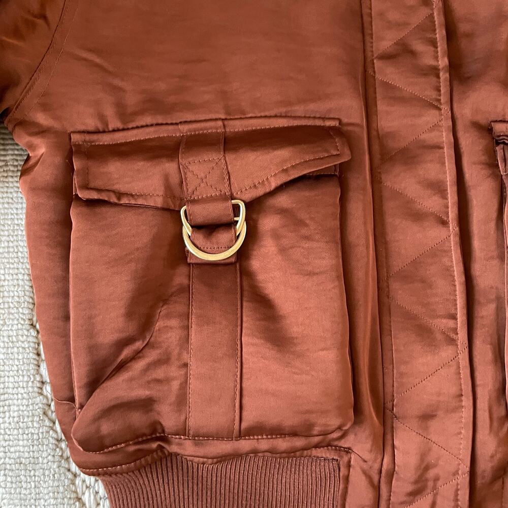 HOUSE OF HARLOW 1960 Women's Satin Zip Up Bomber Jacket Size M Copper Brown NEW - Picture 16 of 16